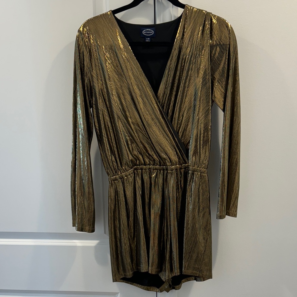 Gold Metallic Long Sleeve Romper
